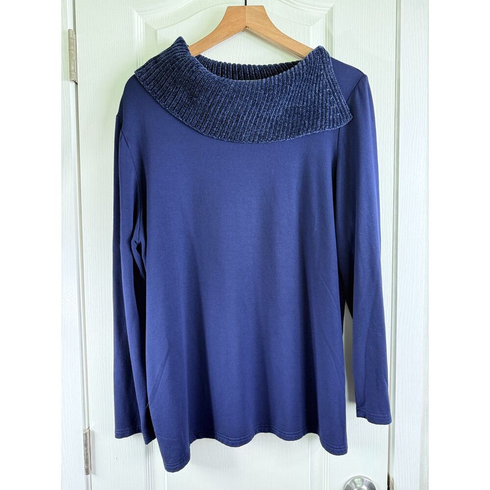 Chico's Women's Long Sleeve Navy Blue Top Chenille Collar Size XL / 16 (3)